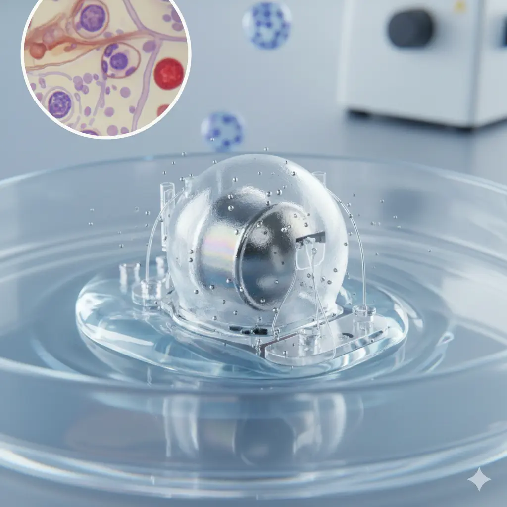 의료기기 내부에 사용되는 초박막 파릴렌 C 코팅이 적용된 고성능 네오디뮴 영구 자석 부품의 모습